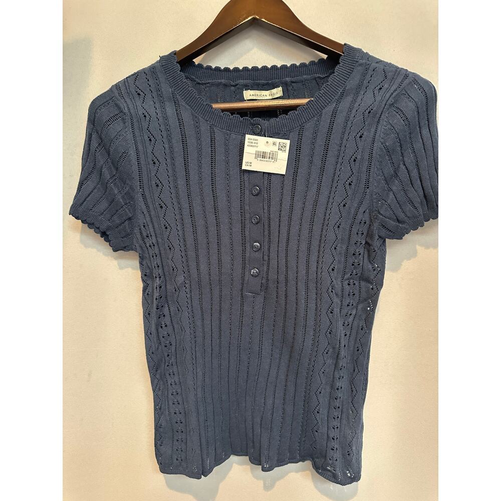 Women’s American Eagle Slate Blue Short Sleeve Sweater Size M